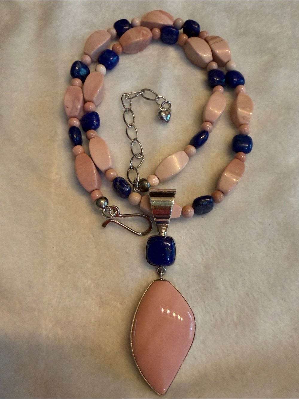 New Jay King Pink Opal & Lapis Pendant Necklace Sterling Clasp (261)